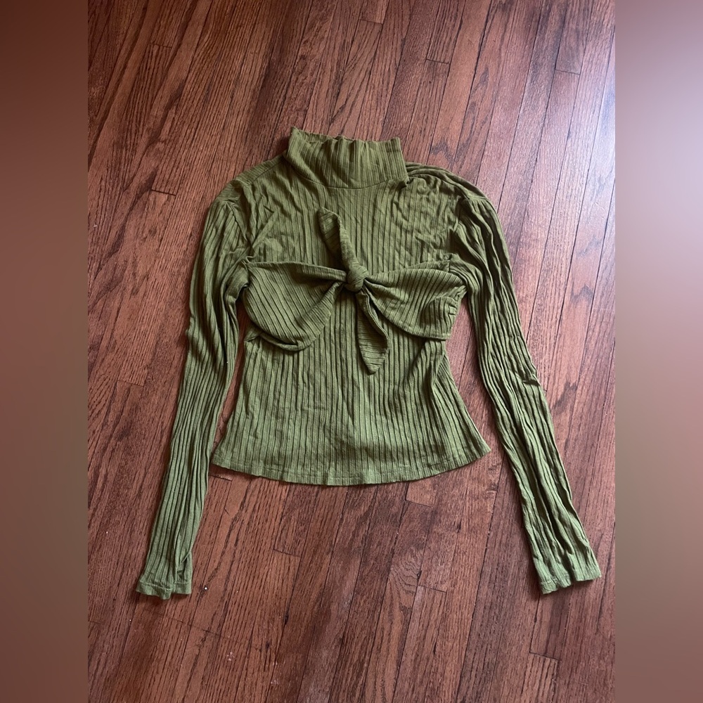Olive Green Ribbed Turtleneck Bra Top